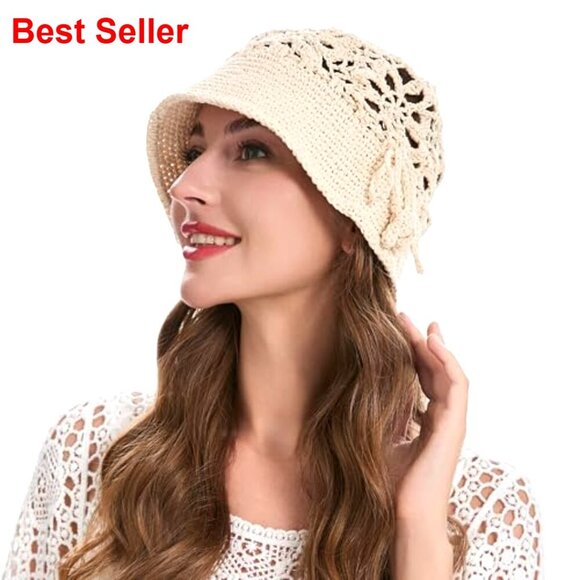 100% Cotton Handmade Crochet Knit Floral Bucket Hat Summer Accessory main image 5